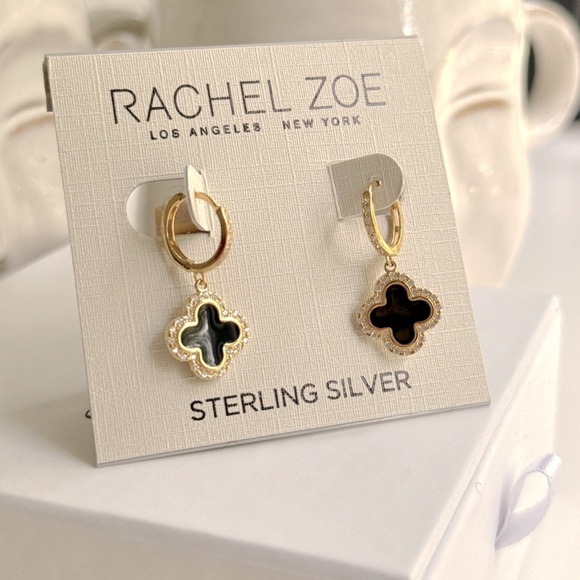 Last 1! Rachel Zoe Clover Earrings Cubic Zirconia Sterling Silver - Picture 2 of 4